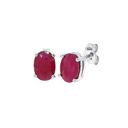 Oval Ruby Stud Earrings in 14Kt White Gold (A Quality)