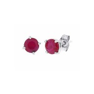 Genuine Ruby Stud Earrings in 14Kt White Gold 6mm Round 