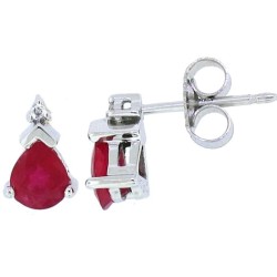 Pear Shape Ruby and Diamond Stud Earrings in 14Kt White Gold 