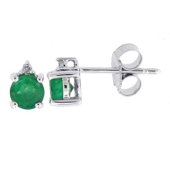 Genuine Emerald Diamond Stud Earrings in 14Kt White Gold 