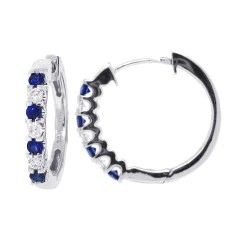 Blue Sapphire and Diamond Hoop Earrings in 14Kt White Gold