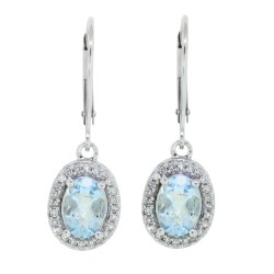 Oval Aquamarine Diamond Dangle Earrings in 14Kt White Gold 