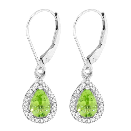 10Kt White Gold Peridot and Diamond Drop Earrings 