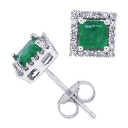 Princess Cut Emerald Diamond Stud Earrings 10Kt White Gold