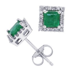 Princess Cut Emerald Diamond Stud Earrings 10Kt White Gold