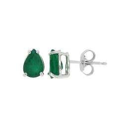 Pear Shaped Genuine Emerald Stud Earrings in 14Kt White Gold