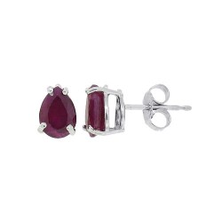 Pear Shaped Genuine Ruby Earrings in 14Kt White Gold (AB Quality) 