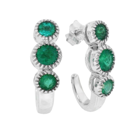 Genuine Emerald J Hoop Earrings in 10kt White Gold