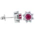 Natural Ruby Diamond Flower Halo Earrings 10Kt White Gold 