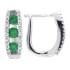Three Stone Emerald and CZ Hoop Earrings Sterling Silver