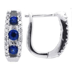 Blue Sapphire Cubic Zirconia Hoop Earrings Sterling Silver