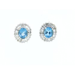 Blue Topaz and Baguette Diamond Earrings in 14Kt White Gold 