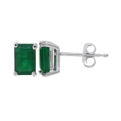 Emerald Cut Emerald Stud Earrings in 14Kt White Gold 7X5mm 
