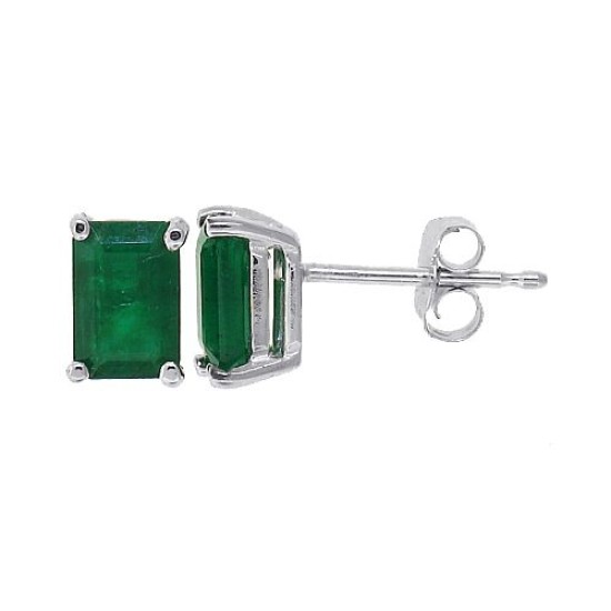 Emerald Cut Emerald Stud Earrings in 14Kt White Gold 7X5mm 