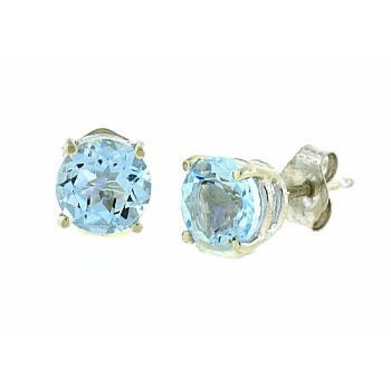 Genuine Aquamarine Stud Earrings Sterling Silver