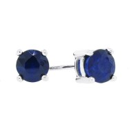 Genuine Blue Sapphire Earrings in 14Kt White Gold(A Quality) 5mm Round 