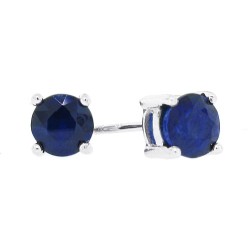 Genuine Blue Sapphire Earrings in 14Kt White Gold(A Quality) 5mm Round 