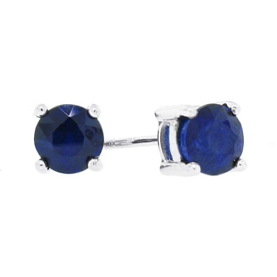 Genuine Blue Sapphire Earrings in 14Kt White Gold(A Quality) 5mm Round 