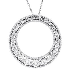 Fashion Diamond Circle Pendant Necklace 14Kt White Gold 