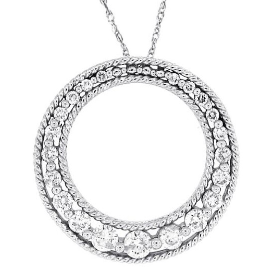 Fashion Diamond Circle Pendant Necklace 14Kt White Gold 