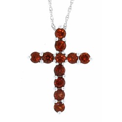 Genuine Garnet Cross Pendant Necklace 14Kt Yellow Gold 