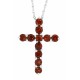 Genuine Garnet Cross Pendant Necklace 14Kt Yellow Gold 