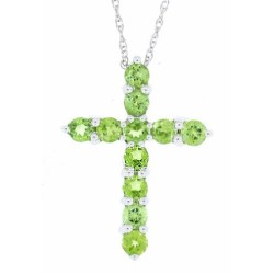 Genuine Peridot Cross Pendant Necklace 14Kt White Gold 