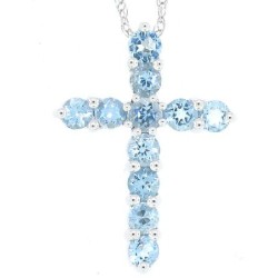 Natural Aquamarine Cross Pendant Necklace 14Kt White Gold 