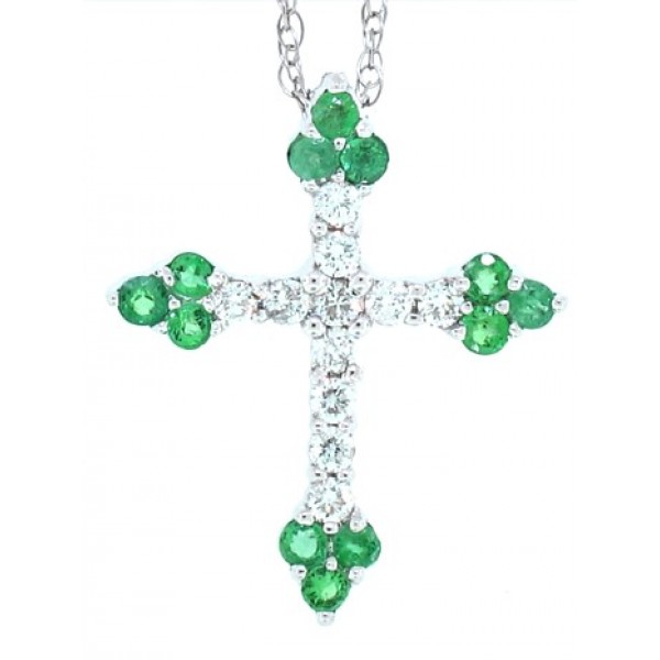 0 35 Ct T W Genuine Emerald And Diamond Cross Pendant Necklace 14kt T W Genuine Emerald And Diamond Cross Pendant Necklace 14kt White Gold