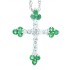 Emerald and Diamond Cross Pendant Necklace 14Kt White Gold