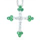 Emerald and Diamond Cross Pendant Necklace 14Kt White Gold
