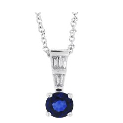 Blue Sapphire and Diamond Pendant Necklace 14Kt White Gold 