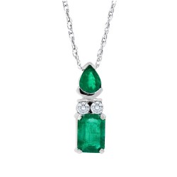 Natural Emerald and Diamond Pendant Necklace 14Kt Gold