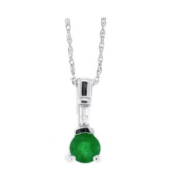 Genuine Emerald Diamond Pendant Necklace 14Kt White Gold 