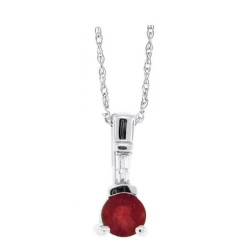 Genuine Ruby Diamond Pendant Necklace 14Kt White Gold 