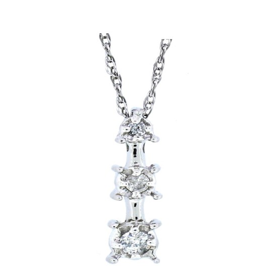 Three Stone Diamond Pendant Necklace 10Kt White Gold 