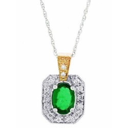 Genuine Emerald Diamond Pendant Necklace 14Kt White Gold 