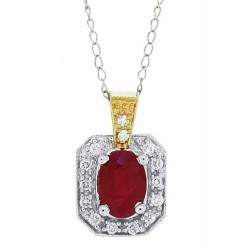 Genuine Ruby and Diamond Pendant Necklace 14Kt White Gold 