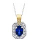 14Kt White Gold Blue Sapphire Diamond Pendant Necklace