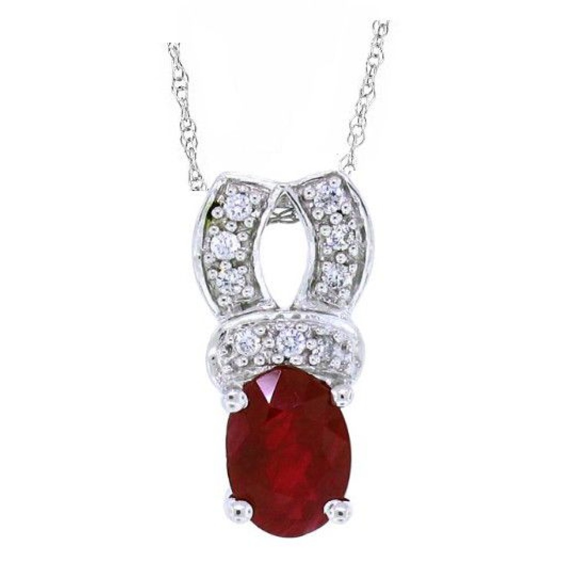 Genuine Ruby and Diamond Pendant Necklace 14Kt White Gold