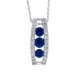 Three Stone Sapphire Diamond Pendant Necklace 14Kt White Gold