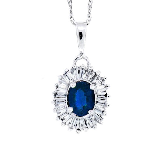 Natural Blue Sapphire Diamond Pendant Necklace 14Kt Gold 
