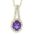 Genuine Amethyst Diamond Halo Pendant Necklace 14Kt Gold 