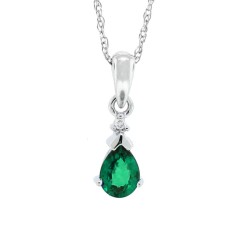 Genuine Emerald Diamond Pendant Necklace 14Kt White Gold