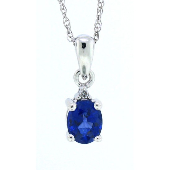 Blue Sapphire and Diamond Pendant Necklace 14Kt White Gold