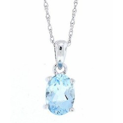 Genuine Aquamarine Pendant Necklace Sterling Silver 