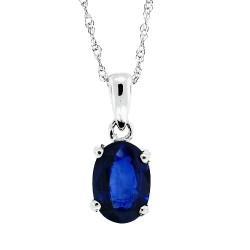 Oval Genuine Blue Sapphire Pendant Necklace 14Kt White Gold