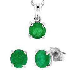 Emerald Pendant and Earrings Set 14Kt White Gold (1.10cttw)