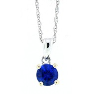 Round Natural Sapphire Pendant Necklace 14Kt White Gold 5mm