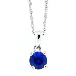 Round Natural Sapphire Pendant Necklace 14Kt White Gold 5mm